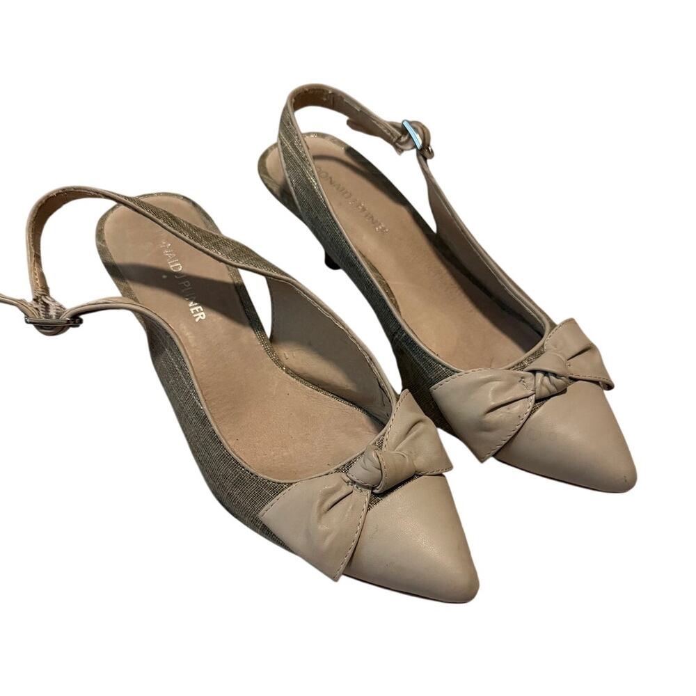 Donald J Pliner Gaga-01ML Mesh & Leather Slingback Bow Pumps Nude Sand 8M